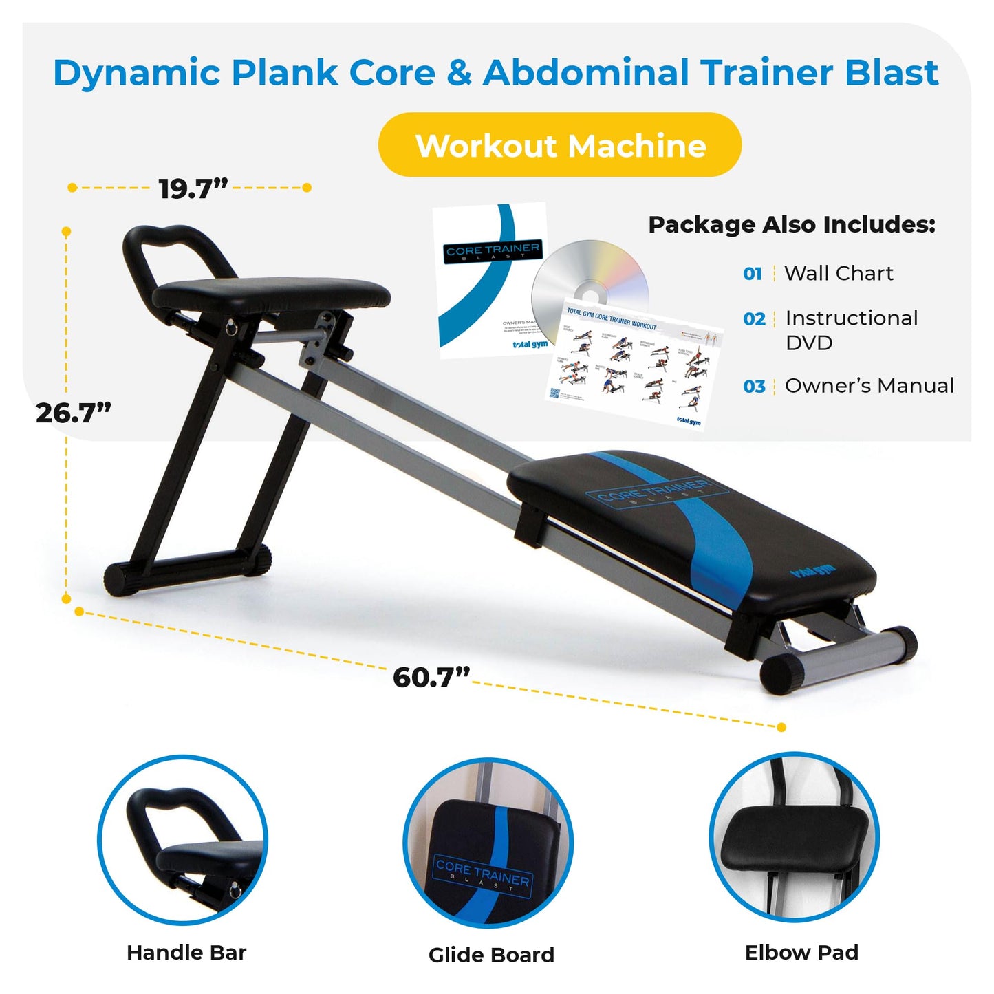 Total Gym Fitness Station – Dynamic Plank Core and Ab Trainer Blast Machine with Workout DVD, Full Body Strength Training Equipment for Home Gym