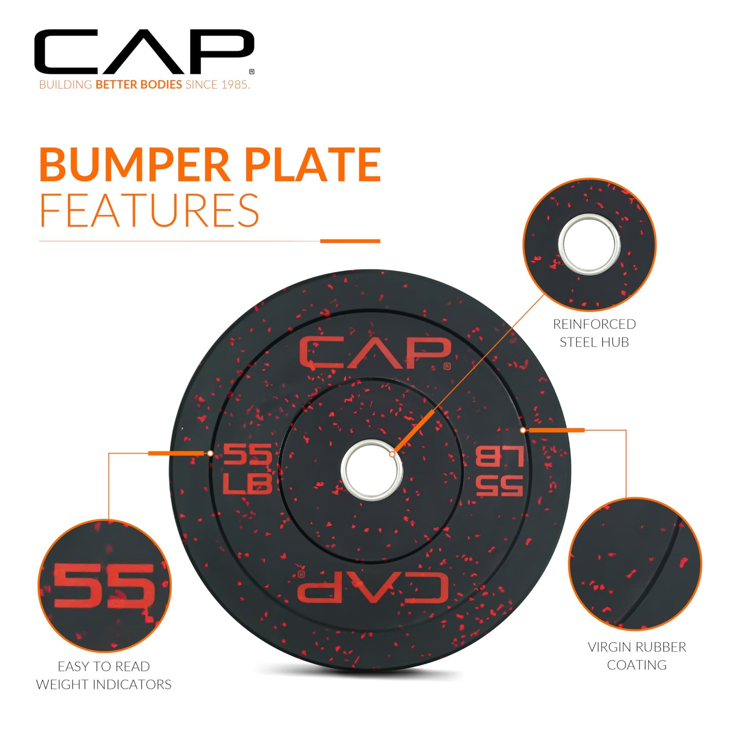 CAP Barbell 2-Inch Olympic Bumper Plate Set 100–370 lbs – Rubber-Coated Weight Plates for Strength Training, Powerlifting, and Weightlifting | Multiple Options