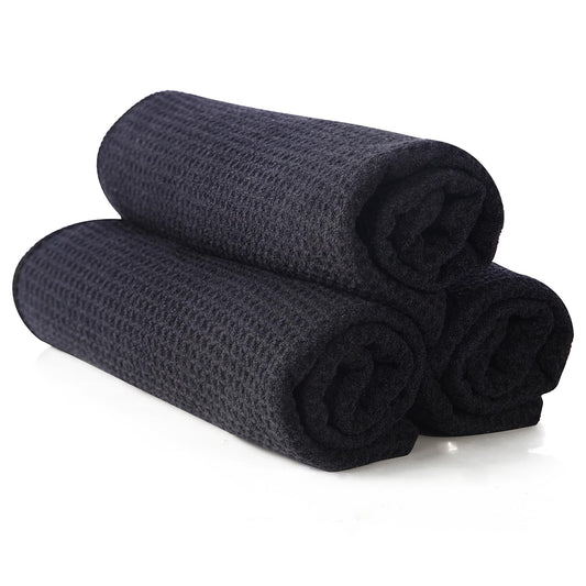 Microfiber Gym Towel Set (3 Pack, Pure Black) – Super Soft, Quick-Drying, and Absorbent Towels for Men & Women – Perfect for Fitness, Yoga, Cycling, and Swimming