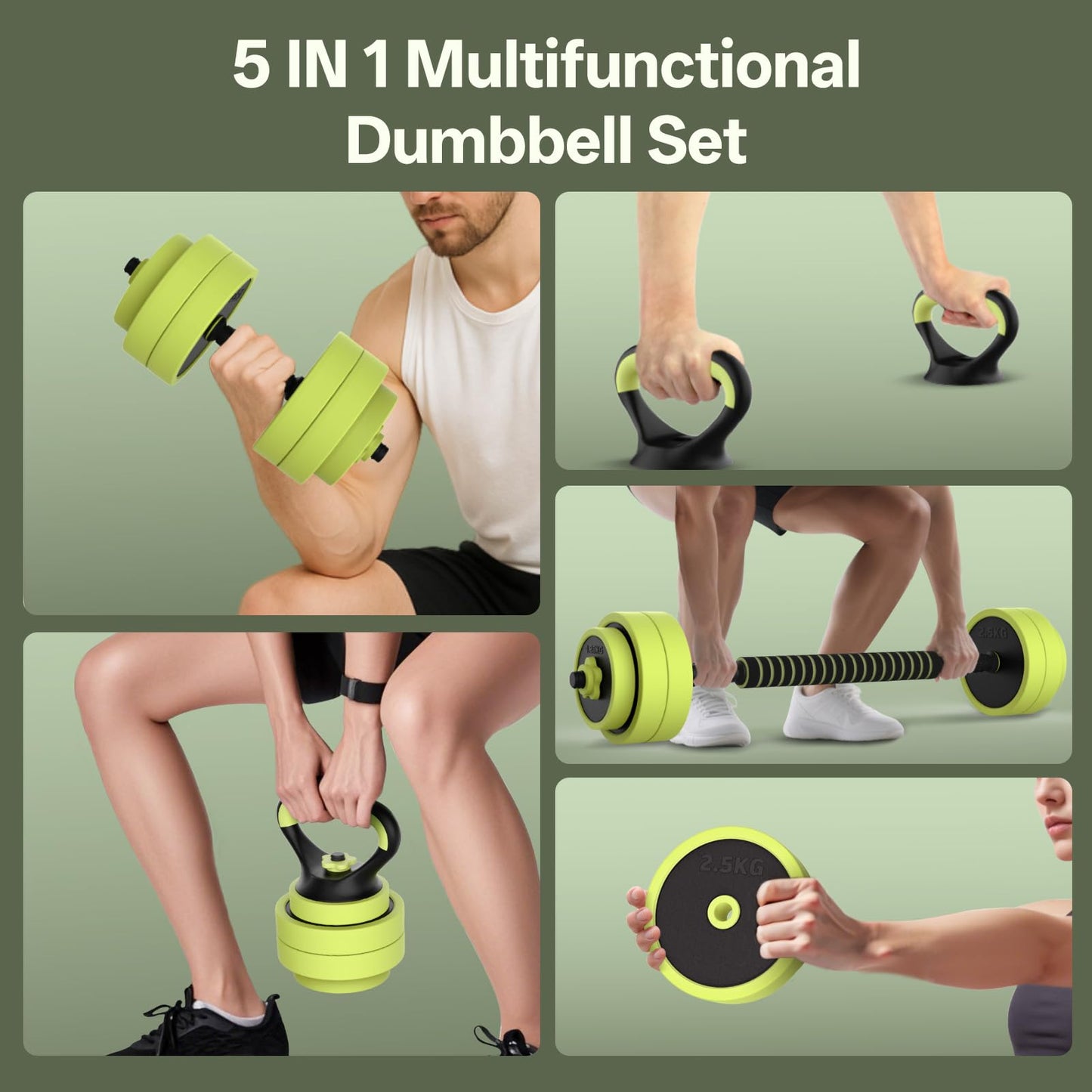 Adjustable 4-in-1 Dumbbell Set with Connector, Converts to Barbell, Kettlebell, Push-Up Stand and Ab Roller for Home Gym Workouts