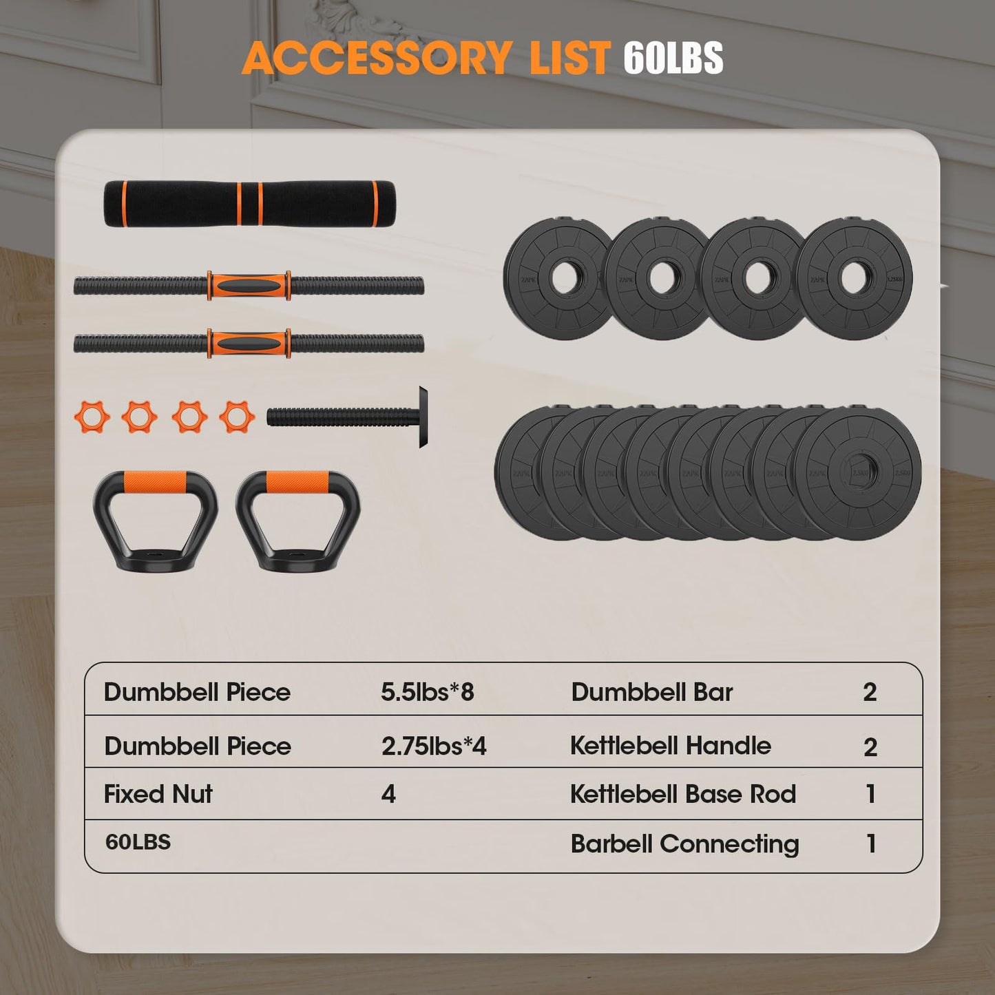 Adjustable 4-in-1 Dumbbell Set 20/50/70/90 lbs, Converts to Barbell, Kettlebell and Push-Up Stand for Home Gym Workouts