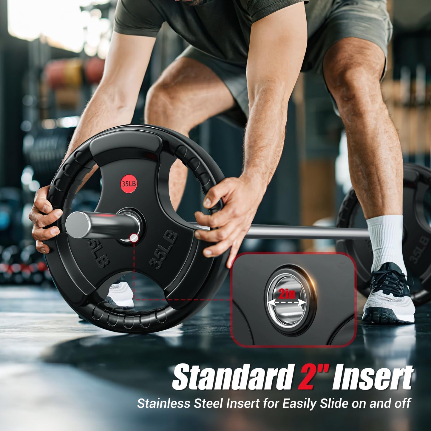 GIKPAL 2-Inch Rubber Olympic Grip Weight Plates, Barbell Plates for Strength Training and Weightlifting – 2.5/5/10/25/35/45 lbs Options for Home or Gym