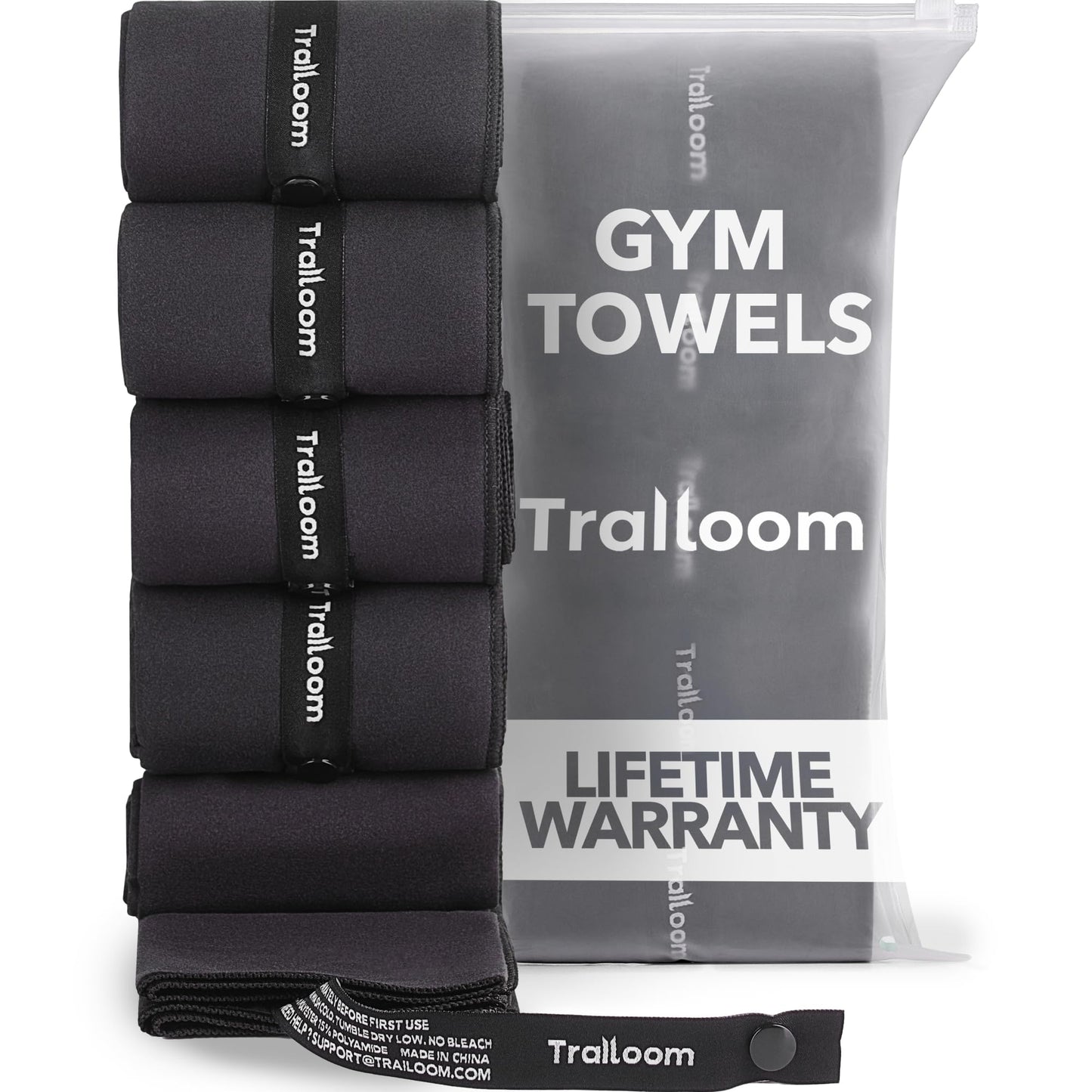Microfiber Workout Towels (Set of 5, Black) – Quick Dry, Odor-Free & Highly Absorbent Gym Towels for Men & Women | Ideal for Hot Yoga, Running, Tennis, Exercise, Camping & Sports