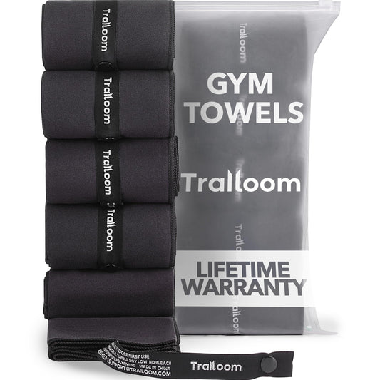 Microfiber Workout Towels (Set of 5, Black) – Quick Dry, Odor-Free & Highly Absorbent Gym Towels for Men & Women | Ideal for Hot Yoga, Running, Tennis, Exercise, Camping & Sports