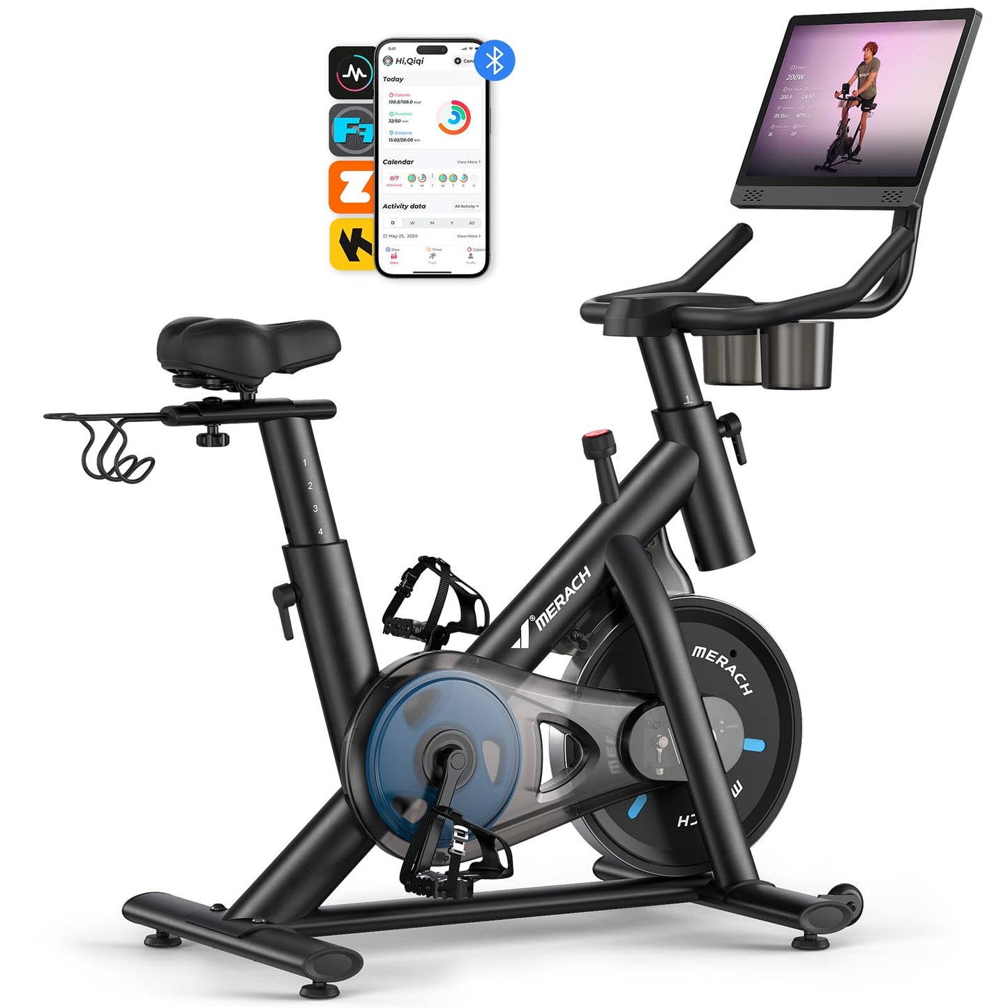 Brake Pad Stationary Exercise Bike, Low Noise Indoor Cycling Bike with 300lbs Capacity, Tablet Mount & Fitness App