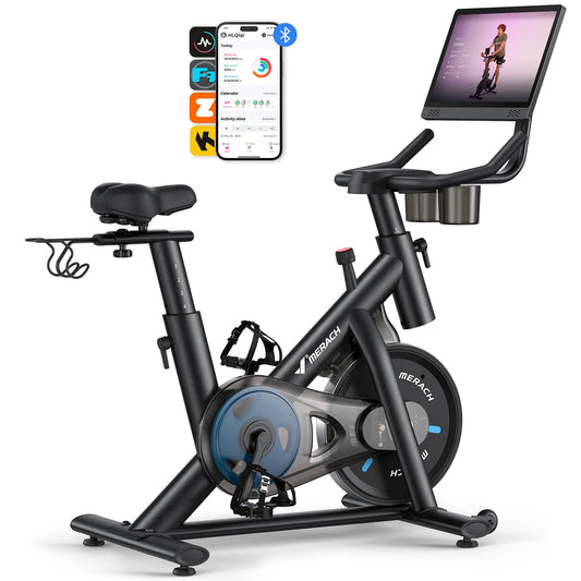 Brake Pad Stationary Exercise Bike, Low Noise Indoor Cycling Bike with 300lbs Capacity, Tablet Mount & Fitness App
