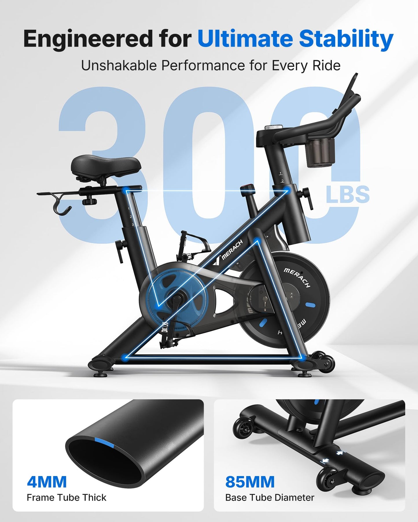 Brake Pad Stationary Exercise Bike, Low Noise Indoor Cycling Bike with 300lbs Capacity, Tablet Mount & App Connectivity