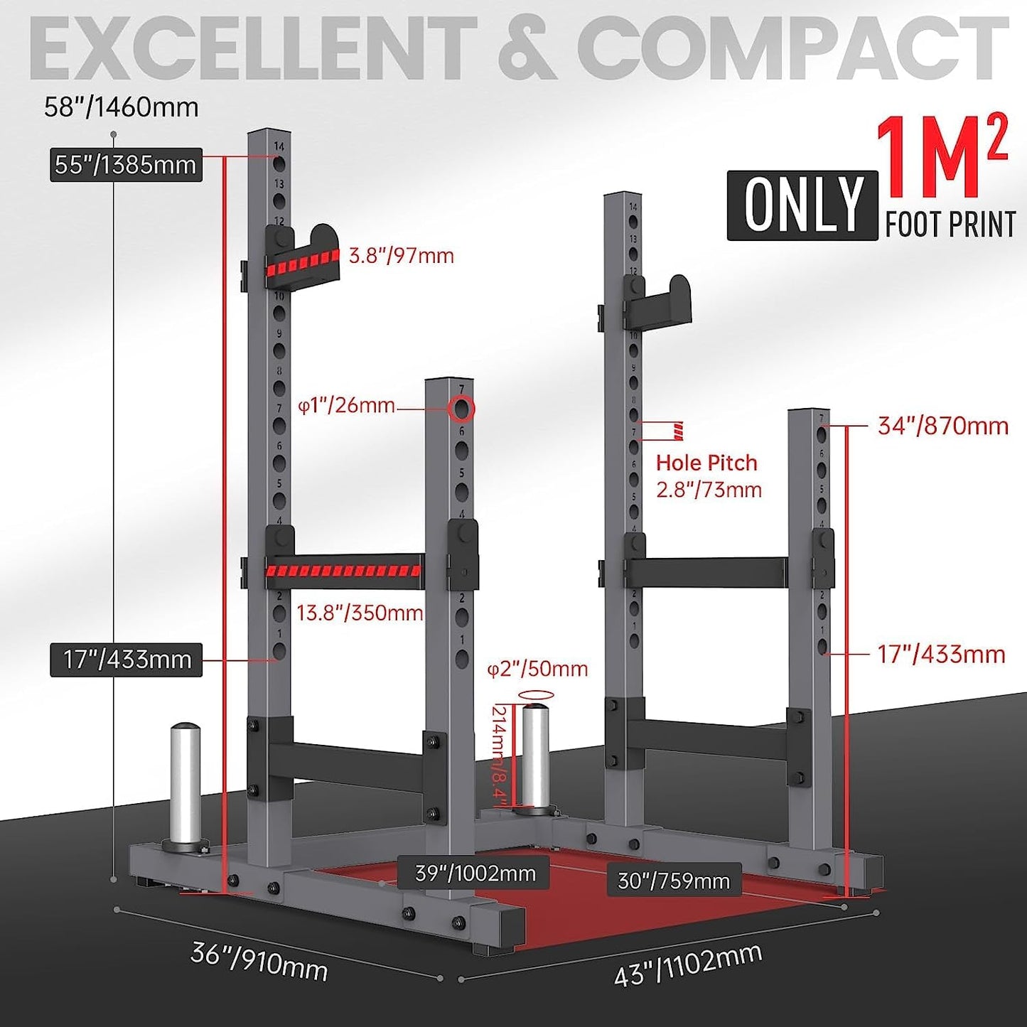 PASYOU Home Gym Squat Rack – Supports 1800 lbs Bumper Plates and 600 lbs J-Hooks, Model SR30