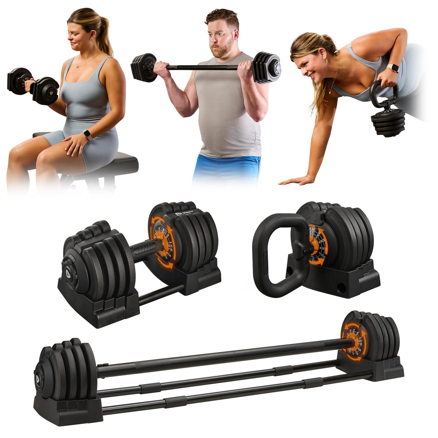 Adjustable 5-in-1 Dumbbell Set 15/25/43/55 lbs with Rack, Quick Adjust Compact Hand Weights for Home Gym Fitness