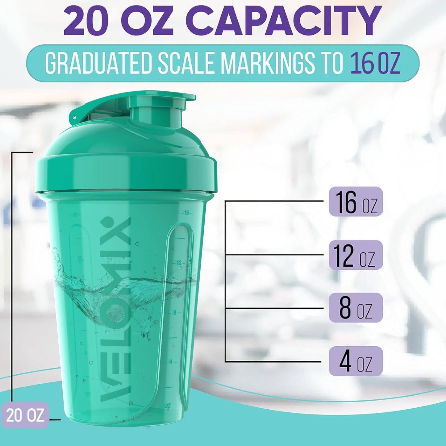 VELOMIX -6 PACK- 20 oz Protein Shaker Bottles for Protein Mixes | Leak-Proof Small Shaker Cups with Wire Whisks | Durable Protein Shake Bottle Pack for Gym, Fitness, and Smoothies (Rose Garden Series)