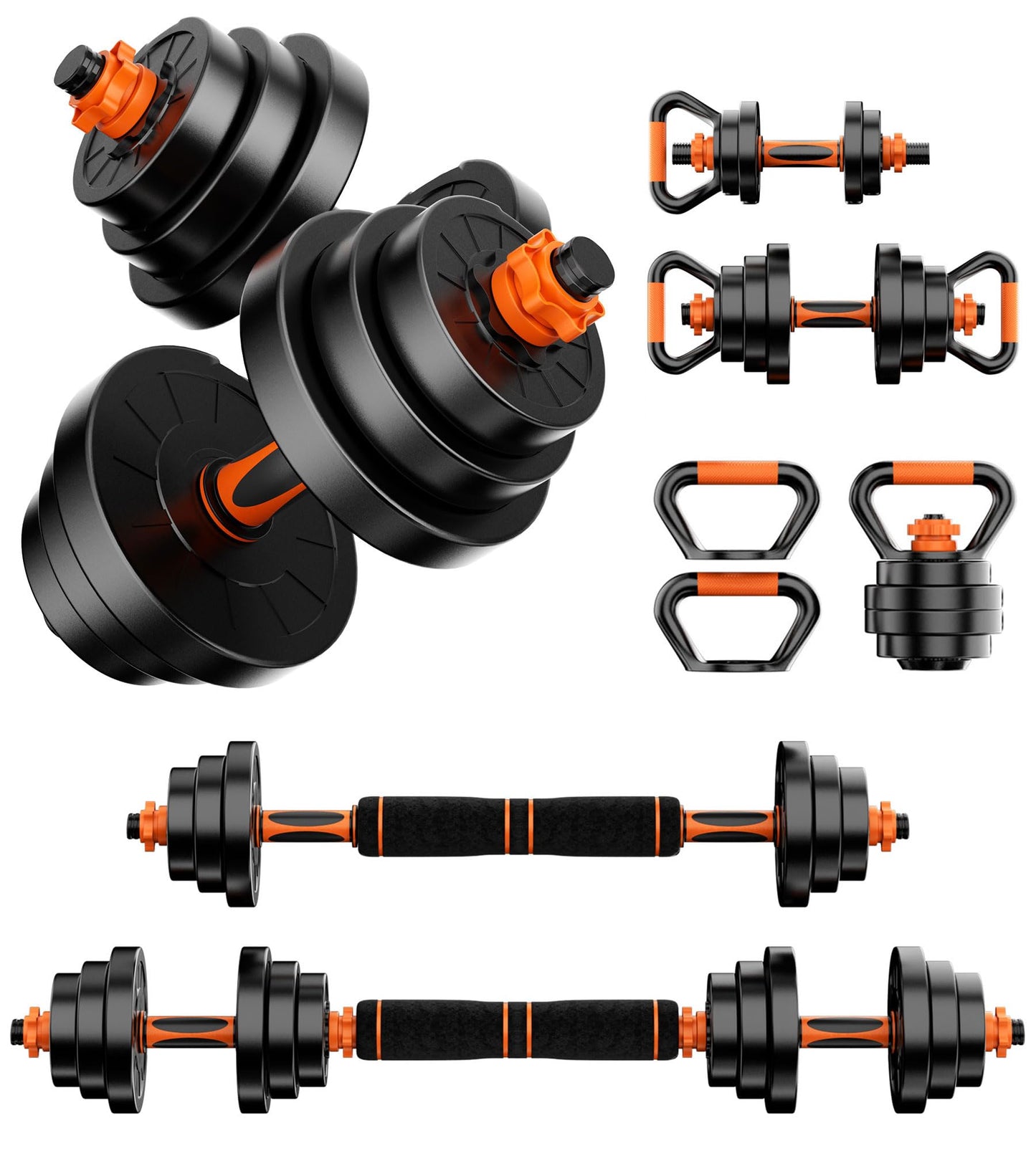 Adjustable 4-in-1 Dumbbell Set 20/50/70/90 lbs, Converts to Barbell, Kettlebell and Push-Up Stand for Home Gym Fitness