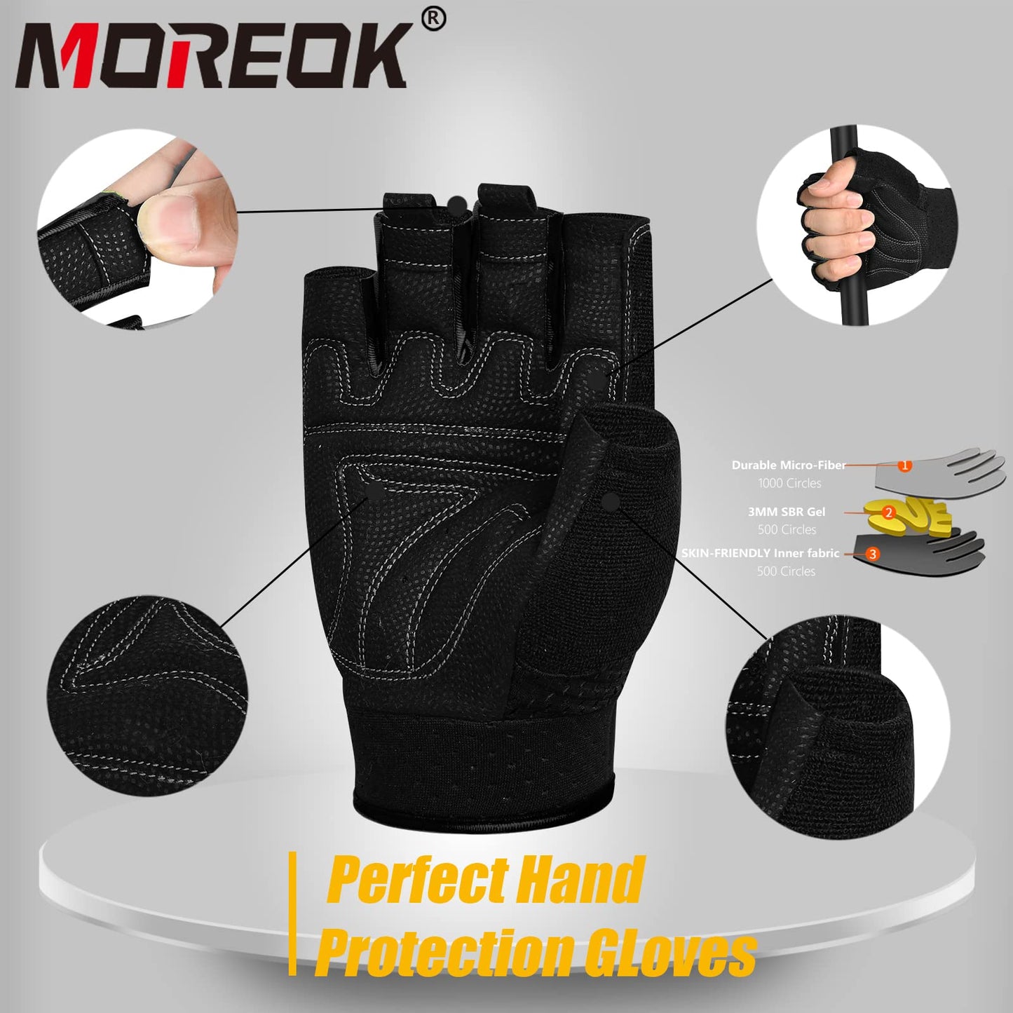 Padded Weight Lifting Gloves for Men and Women, 3MM Gel Fingerless Grip Gym Gloves for Exercise, Cycling, Pull Ups, and Rowing