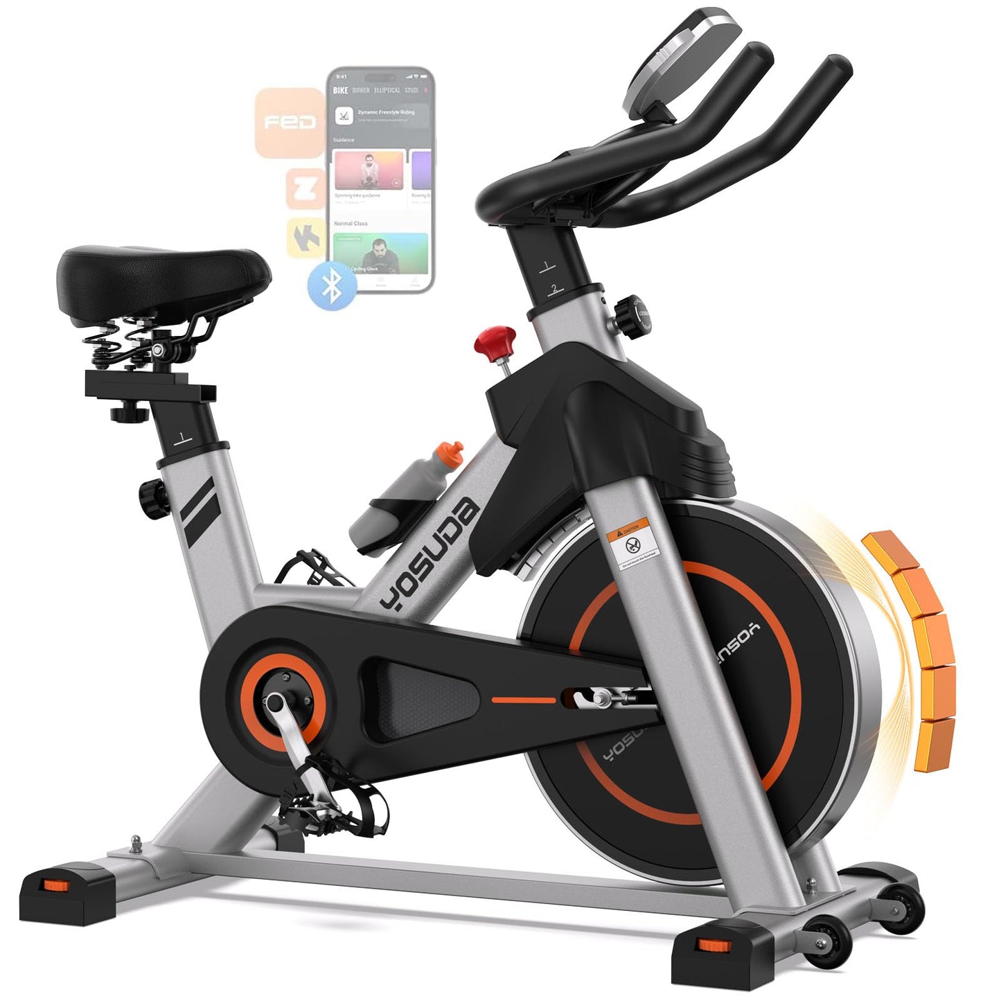 YOSUDA Exercise Bike, Brake Pad Stationary Bike for Home with Exclusive App, Magnetic Indoor Cycling Bike with 300 lb Weight Capacity, Low Noise, Tablet Holder and Fitness Courses for Weight Loss
