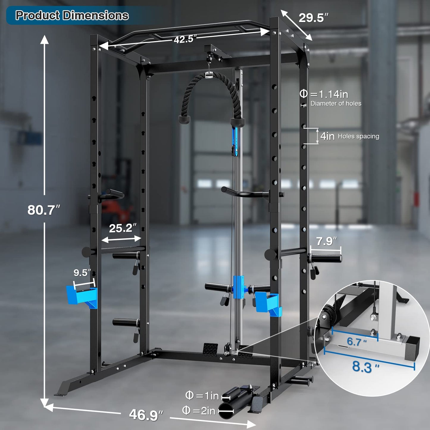 Multi-Functional Power Cage with J-Hooks, Dip Handles, Landmine Attachment, and Optional Cable Pulley System for Home Gym Workouts