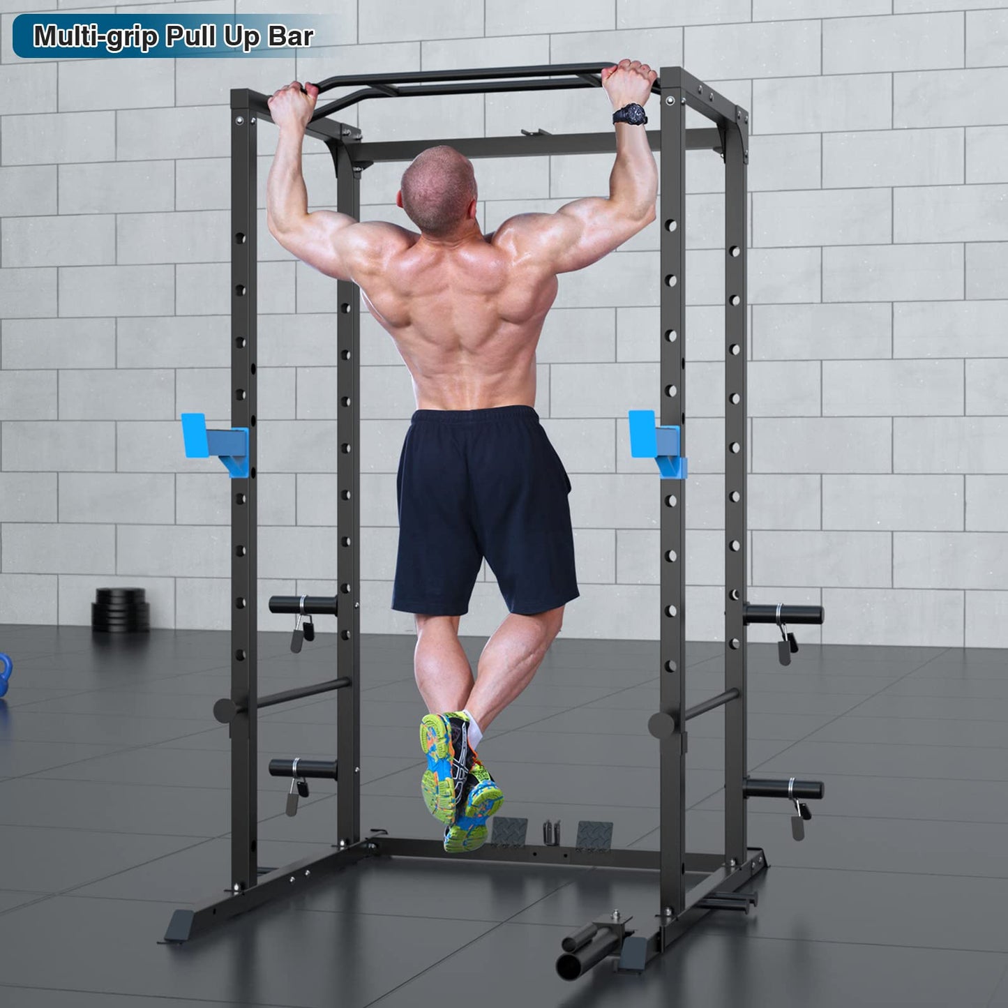 Multi-Functional Power Cage with J-Hooks, Dip Handles, Landmine Attachment, and Optional Cable Pulley System for Home Gym Workouts