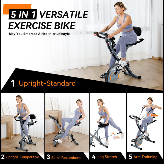 **Foldable 5-in-1 Exercise Bike for Home – 2025 Designed 817 X-Bike, Stationary Indoor Cycling Bike with 16-Level Quiet Magnetic Resistance, 6.6 lbs Flywheel & 300 lbs Weight Capacity**