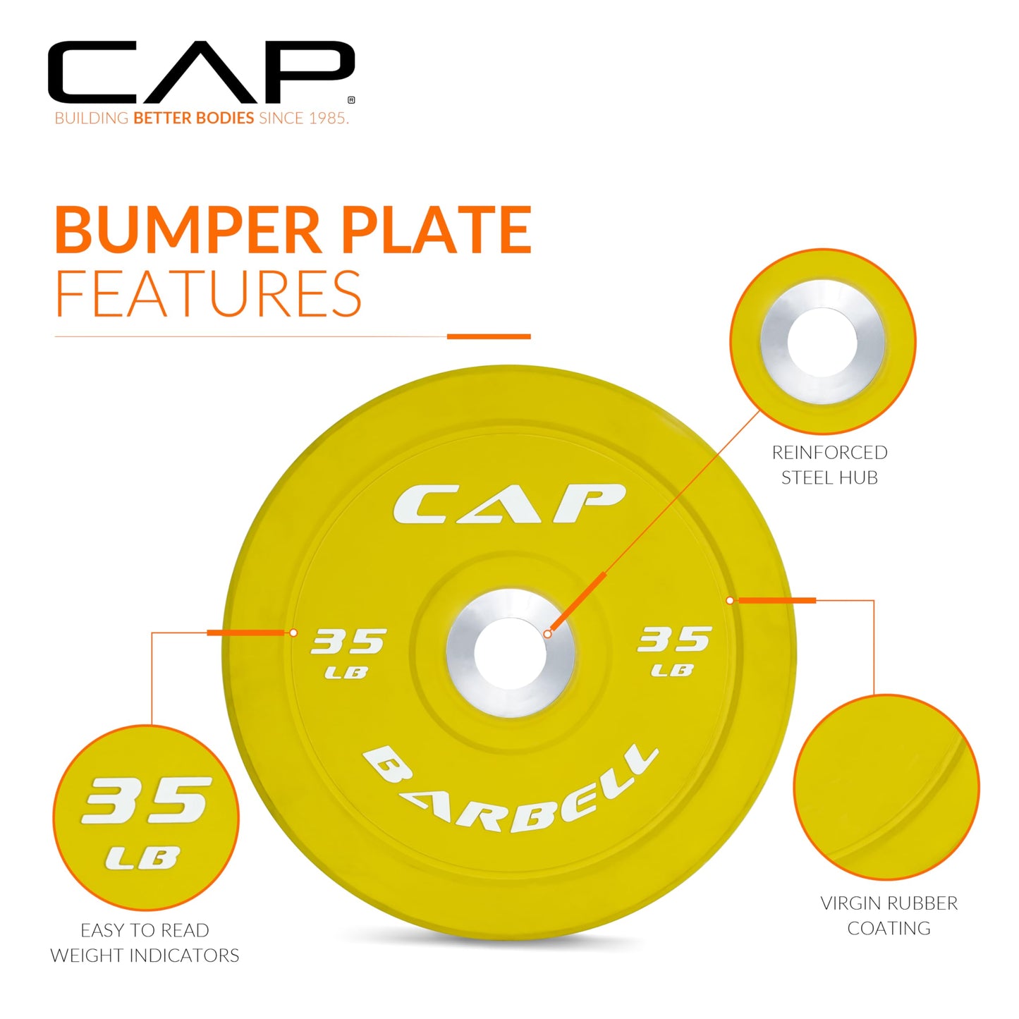 CAP Barbell 2-Inch Olympic Bumper Plate Set, 100–370 lbs – Rubber-Coated Plates for Strength Training, Powerlifting, and Weightlifting | Multiple Options