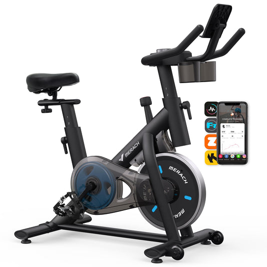 Brake Pad Stationary Exercise Bike, Low Noise Indoor Cycling Bike with 300lbs Capacity, Tablet Mount & App Fitness Courses