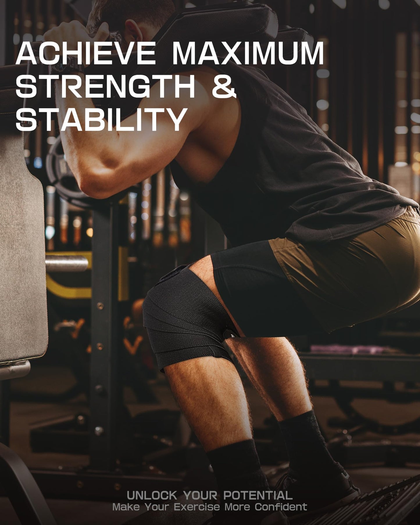 Jaffick Knee Wraps for Weightlifting (Pair) – 70" Double-Layer Reinforced Compression Knee Straps with Adjustable Hook-and-Loop Closure – Heavy-Duty Knee Support for Powerlifting, Squats & Strength Training – Gym Accessories for Men & Women