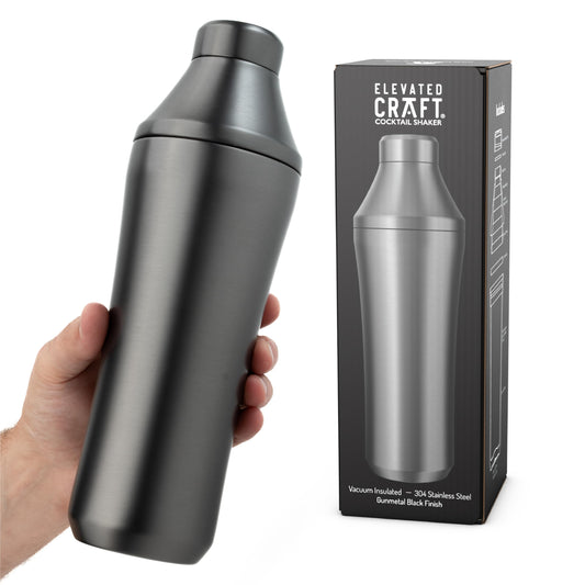 Elevated Craft Hybrid Cocktail Shaker - 28oz Vacuum Insulated Stainless Steel Martini Shaker with Built-in Measuring System - Premium Gunmetal Cocktail Mixer for Home Bartenders