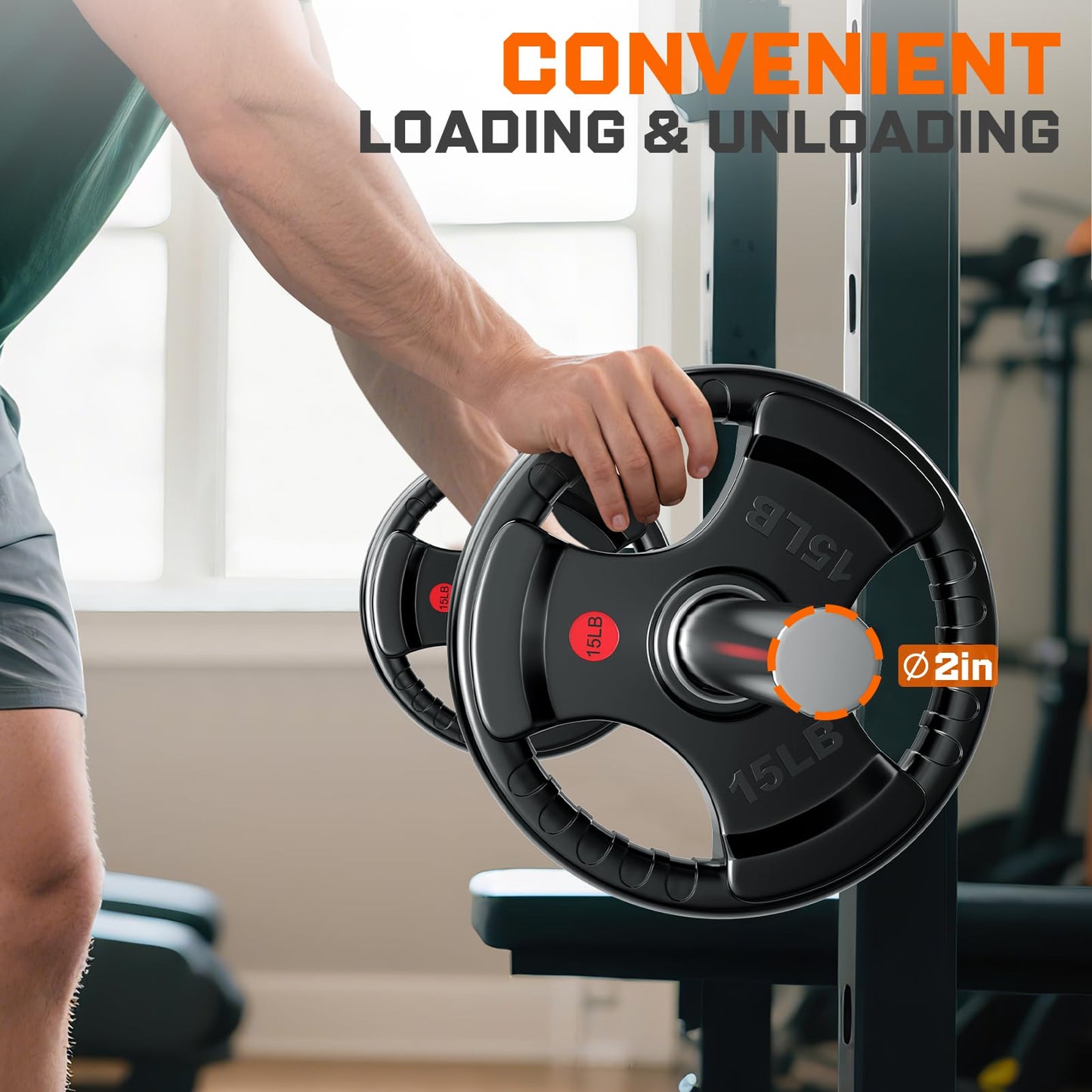 XDDIAS 2-Inch Olympic Rubber Weight Plates, Solid Cast Iron Grip Plates for Strength Training, Weightlifting, and Bodybuilding – Pairs and Sets for Home or Gym