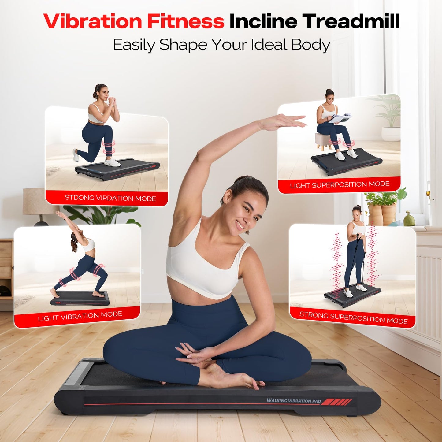 3 in 1 Under Desk Walking Treadmill Pad with APP, 400W Low Noise Portable Vibration Pad with Remote for Home Office