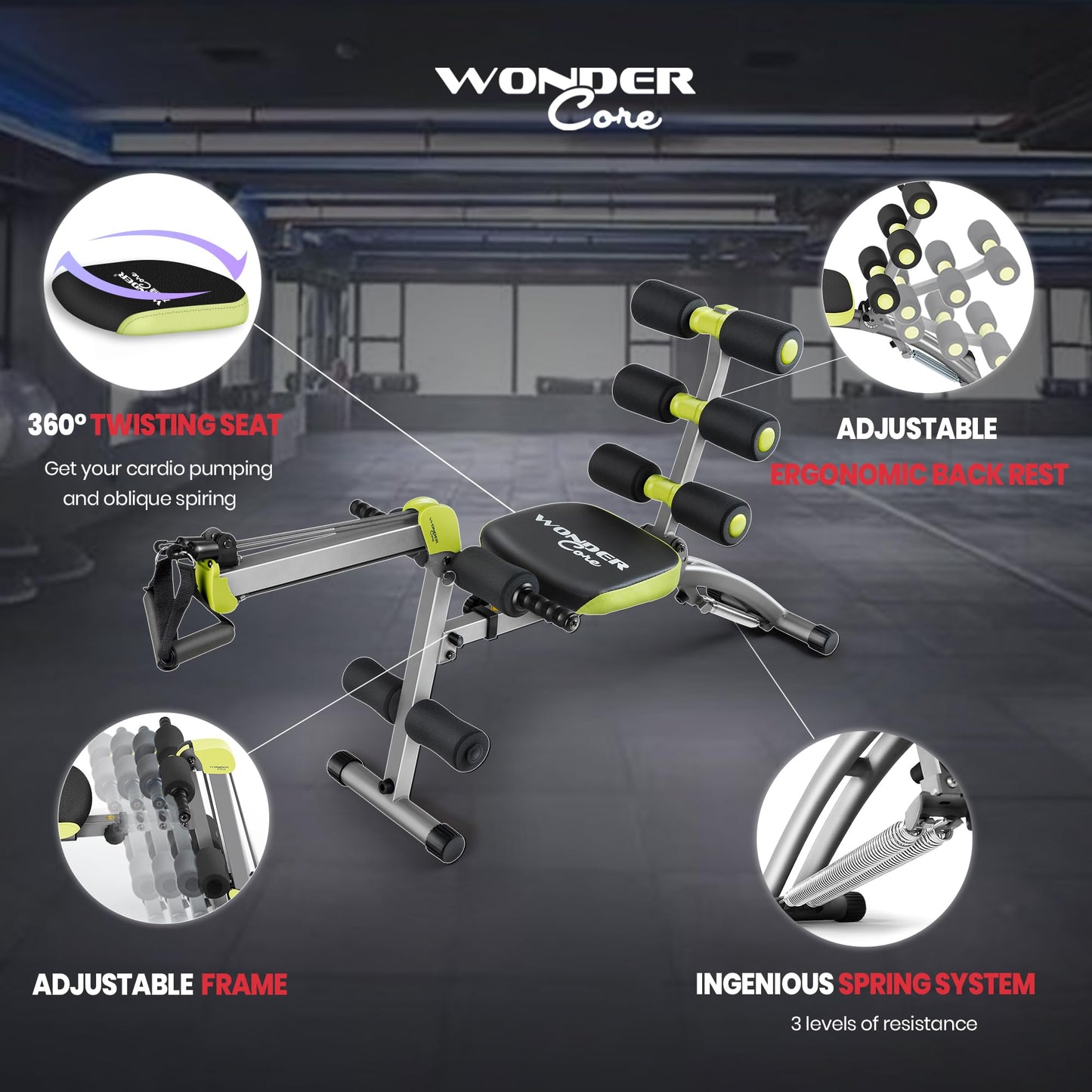 WONDER CORE 2 Total Gym Machine – Adjustable Ab Workout Equipment for Stomach Exercises, Sit-Up and Abdominal Trainer, Ab Lounger Exercise Chair for Full Body Home Workouts