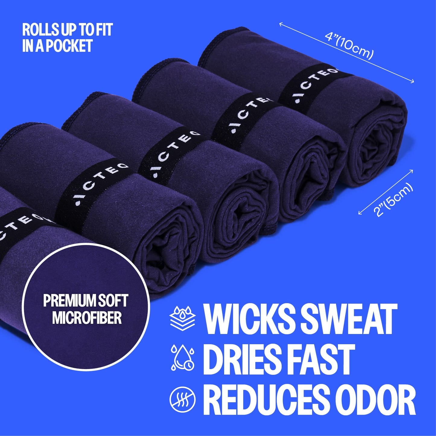Acteon Microfiber Gym Towels (5 Pack, Midnight Blue) – Quick Dry Silver ION Odor-Free Towels | Super Absorbent & Fast Drying Sweat Towels for Men & Women | Ideal for Workout, Yoga, Running, Beach & Travel – 16x30.5 Inch