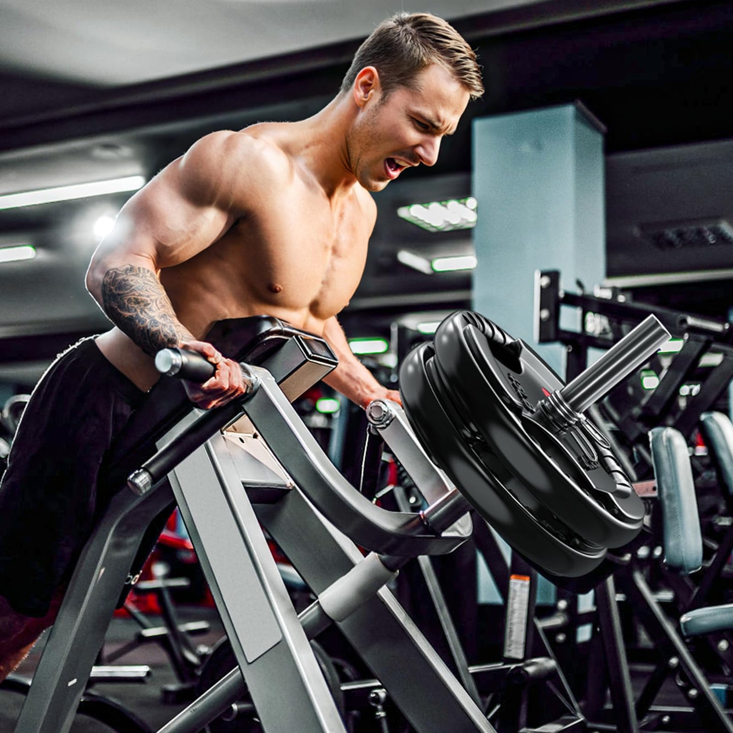 GIKPAL 2-inch Rubber Olympic Grip Weight Plates for Strength Training, Weightlifting in Home & Gym, Barbell Weights Plates Set (2.5/5/10/25/35/45 LB)