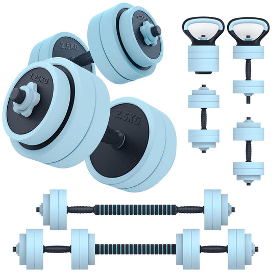 Adjustable 4-in-1 Dumbbell Set with Connector, Converts to Barbell, Kettlebell, Push-Up Stand and Ab Roller for Home Gym Fitness