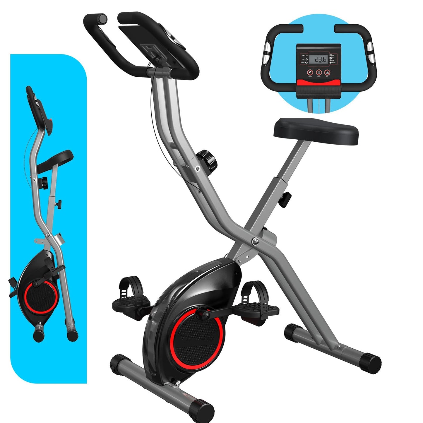 Foldable Exercise Bike Stationary Bikes for Home, 5 IN 1 Indoor Workout Bike, Cycling Bike with 16-Level Quiet Magnetic Resistance, 6.6 LBS Flywheel and 300LBS Capacity, 2025 Designed 817 X-bike