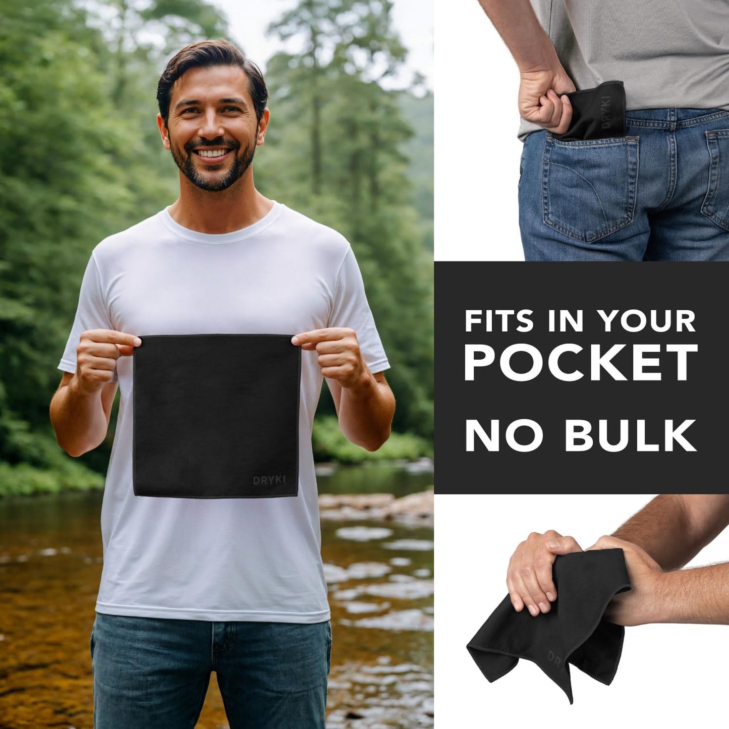 Sweat Absorbing Handkerchiefs (5 Pack, Black) – The Original Pocket-Sized Sweat Towels | Quick-Dry Microfiber Sweat Rags for Face, Hands & Body | Ideal for Gym, Sports, Running & Work – For Men & Women