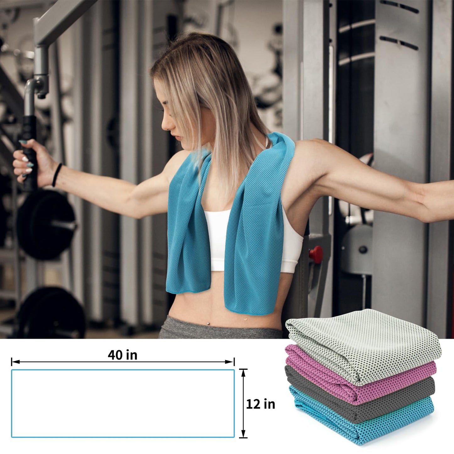 YESLIFE 4 Pack Cooling Towels (40"x12") – Soft, Breathable Gym Towels for Men & Women | Quick Dry Workout Towels for Yoga, Running, Sports & Outdoor Activities (Blue, Grey, Purple, Black)