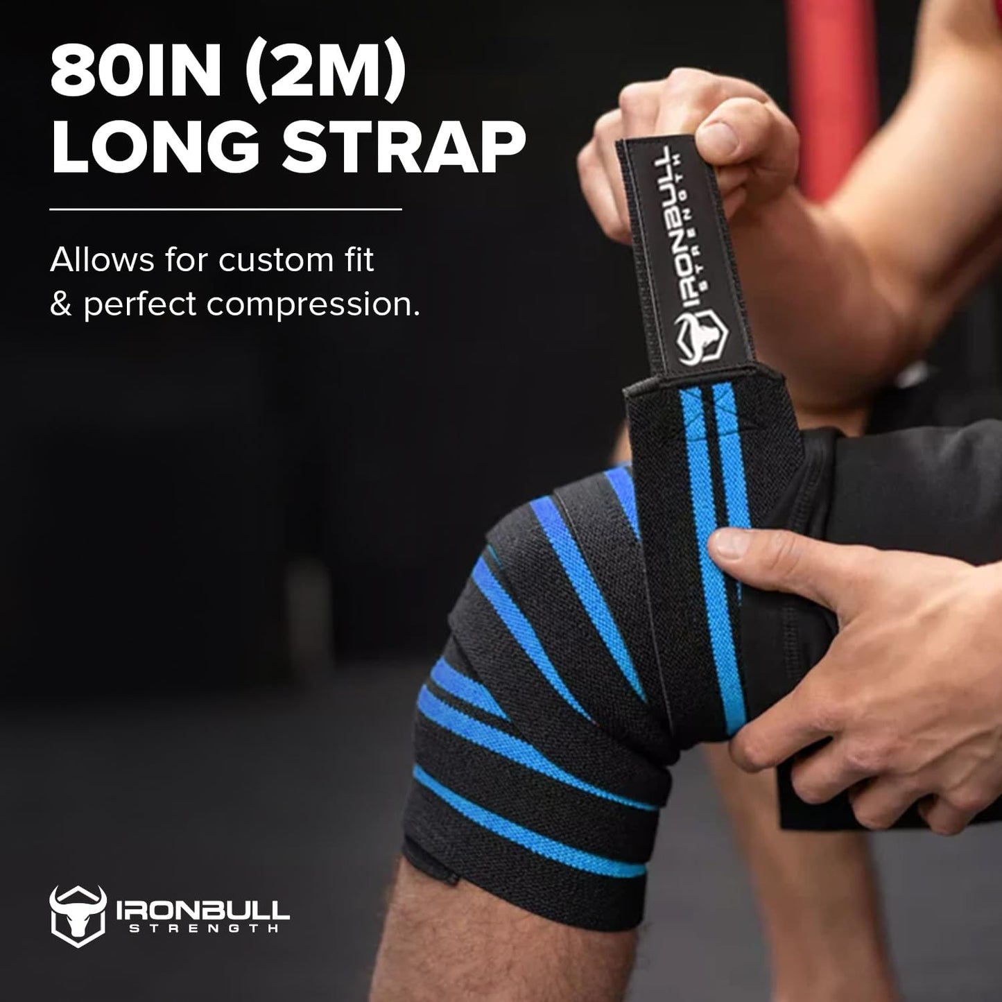 80" Elastic Knee Wraps for Weightlifting, Squats, and Powerlifting, Compression Knee Support for Strength Training and Gym Workouts
