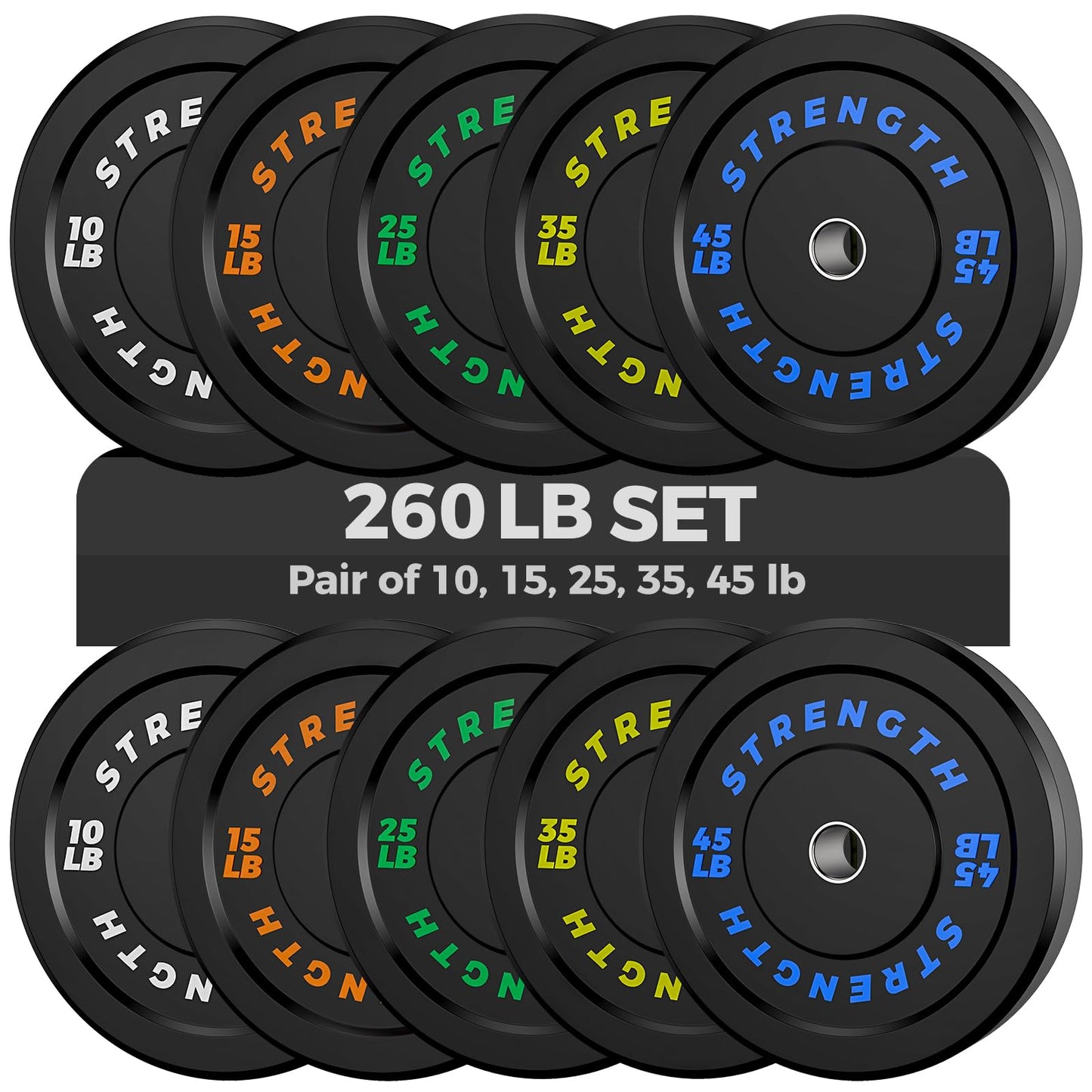 Olympic Rubber Bumper Weight Set – 2-Inch Barbell Plates for Home Gym Strength Training, Durable Rubber Coated Weight Plates for Powerlifting, Weightlifting, and Full Body Workout Equipment