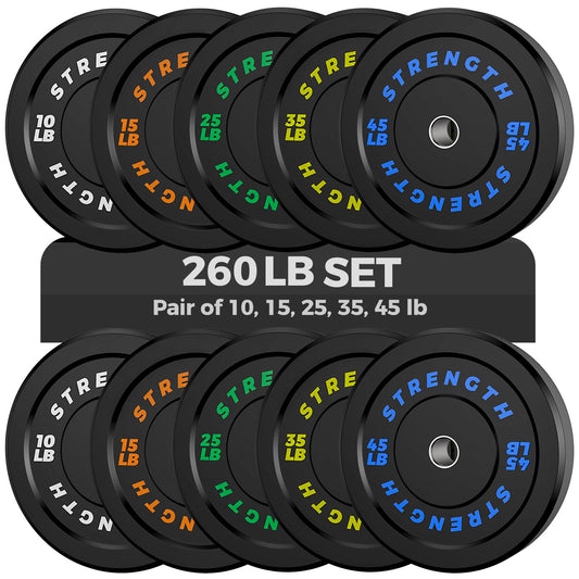 Olympic Rubber Bumper Weight Set – 2-Inch Barbell Plates for Home Gym Strength Training, Durable Rubber Coated Weight Plates for Powerlifting, Weightlifting, and Full Body Workout Equipment