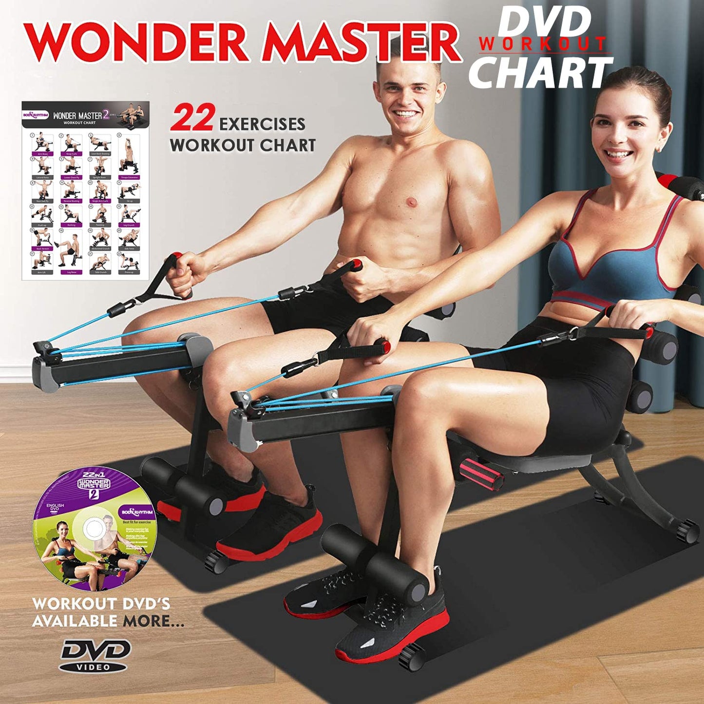 BODY RHYTHM 22-in-1 Wonder Master Core & Abdominal Workout Equipment – Foldable & Adjustable Rowing Machine, Core Strength Training & Ab Exercise Trainer with 22 Workout Modes for Home Gym