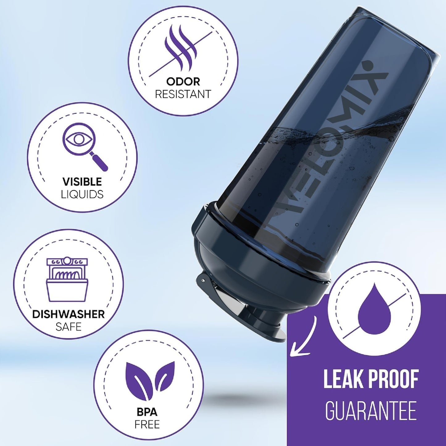 VELOMIX 4-Pack Protein Shaker Bottles (28 oz) – Includes 4 Wire Whisks | Leak-Proof Shaker Cups for Protein Shakes, Smoothies & Supplements | Durable, BPA-Free Protein Mixer Bottle Set (Aqua Depths)