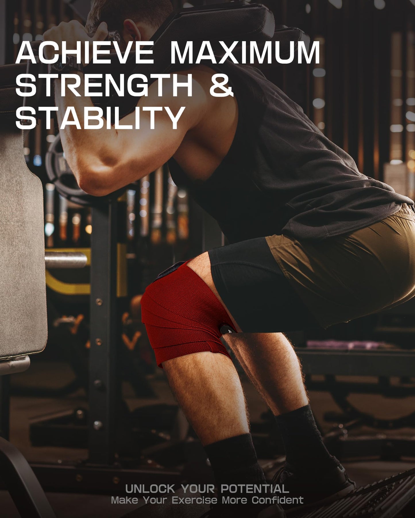 Jaffick Knee Wraps for Weightlifting (Pair) – 70" Double-Layer Reinforced Compression Knee Straps with Adjustable Support – Premium Knee Wraps for Powerlifting, Squats, and Strength Training – Gym Accessories for Men & Women