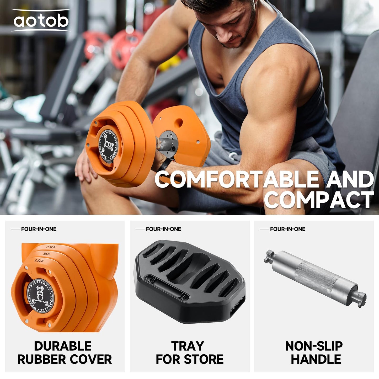 Adjustable Dumbbell Set 25/55 lbs Pair, Fast-Turn Handle with Anti-Slip Grip for Home Gym Workouts