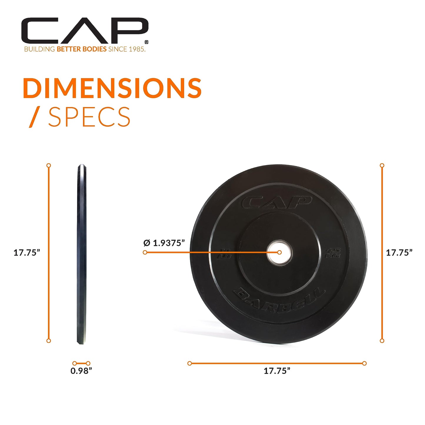 CAP Barbell Rubber Olympic Bumper Plate – Durable Weight Plate for Strength Training and Weightlifting | Multiple Colors and Weight Options