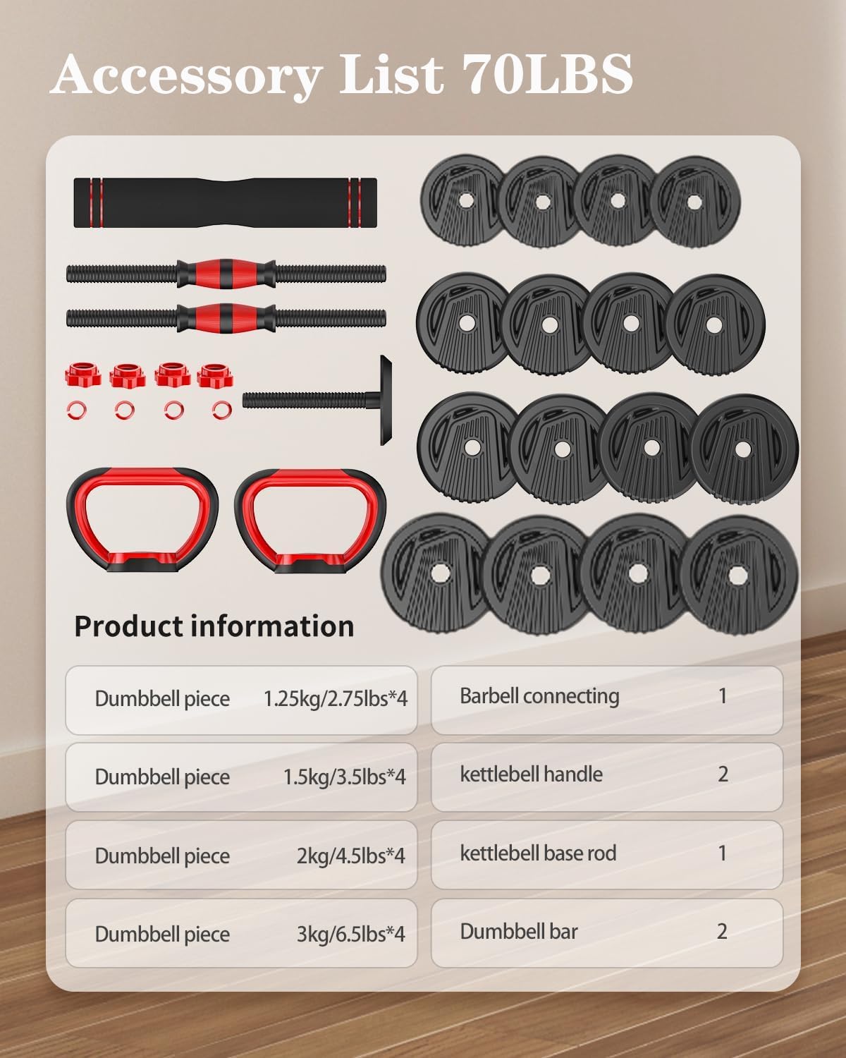 Adjustable 4-in-1 Dumbbell Set 10/20/30/45/70/90 lbs, Converts to Barbell, Kettlebell and Push-Up Stand for Home Gym Fitness