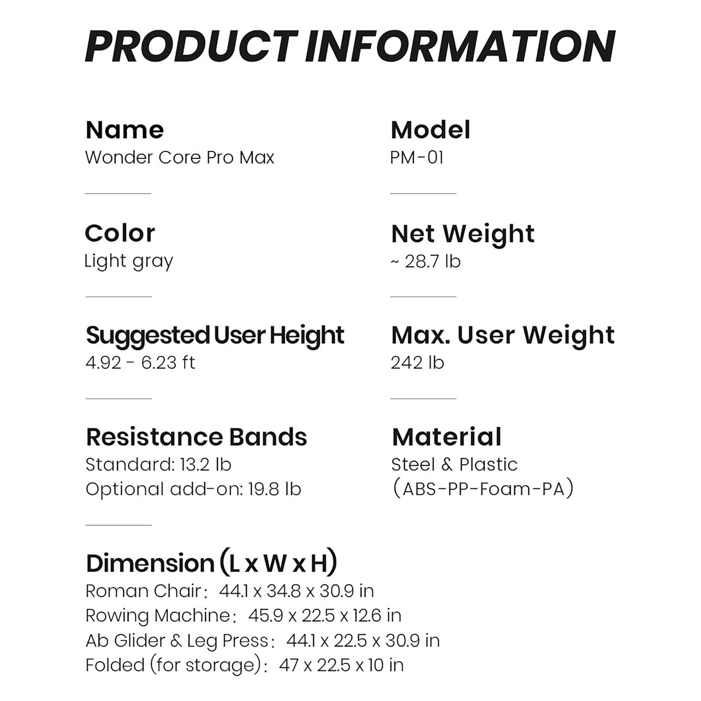 WONDER CORE Pro Max Ab Machine – 4-in-1 Ab Workout Equipment for Home Gym Training, Stomach Exercise Machine with Rowing, Leg Press, Glider & Roman Chair Functions