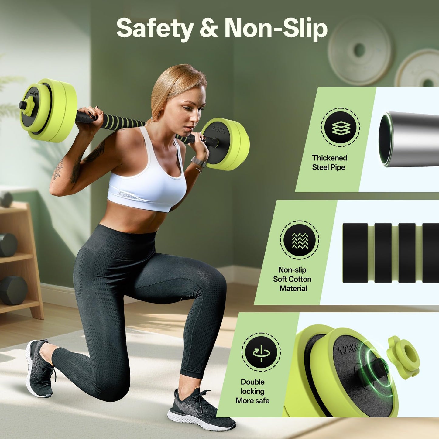 Adjustable 4-in-1 Dumbbell Set with Connector, Converts to Barbell, Kettlebell, Push-Up Stand and Ab Roller for Home Gym Workouts