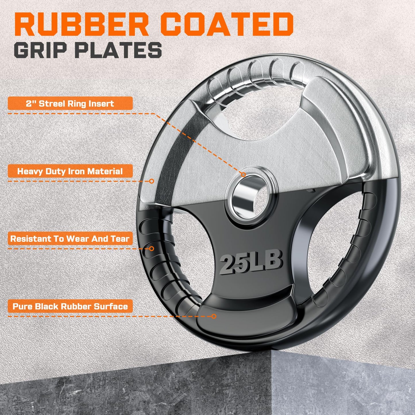 XDDIAS 2-Inch Olympic Rubber Weight Plates, Solid Cast Iron Grip Plates for Strength Training, Weightlifting, and Bodybuilding – Pairs and Sets for Home or Gym