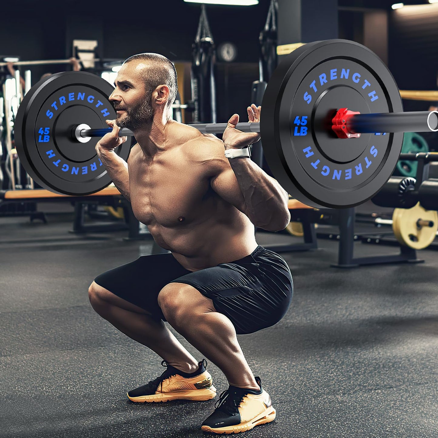 Olympic Rubber Bumper Weight Set – 2-Inch Barbell Plates for Home Gym Strength Training, Durable Rubber-Coated Weight Plates for Powerlifting, CrossFit, and Full-Body Workouts