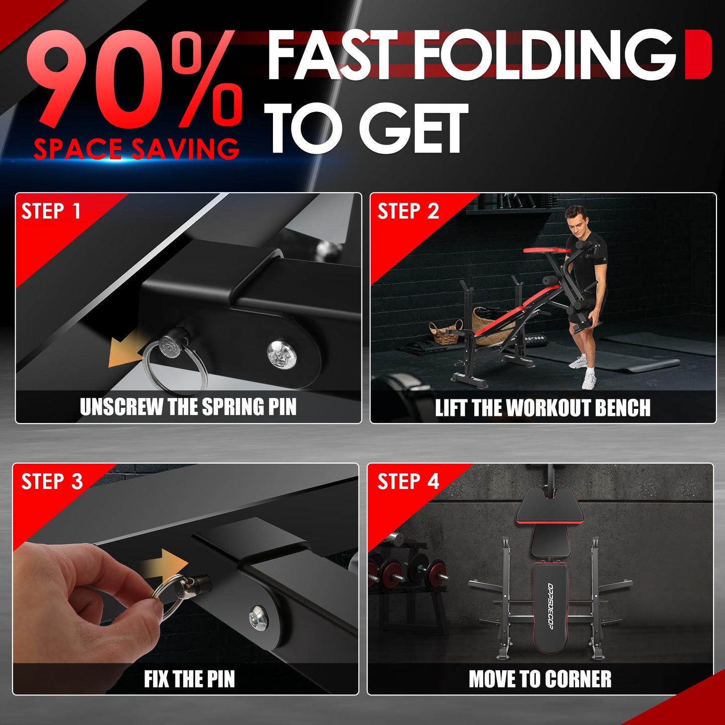 OPPSDECOR 6-in-1 Adjustable Weight Bench Set with Squat Rack – Includes Leg Developer, Preacher Curl Rack for Home Gym Strength Training, Supports Up to 660 lbs