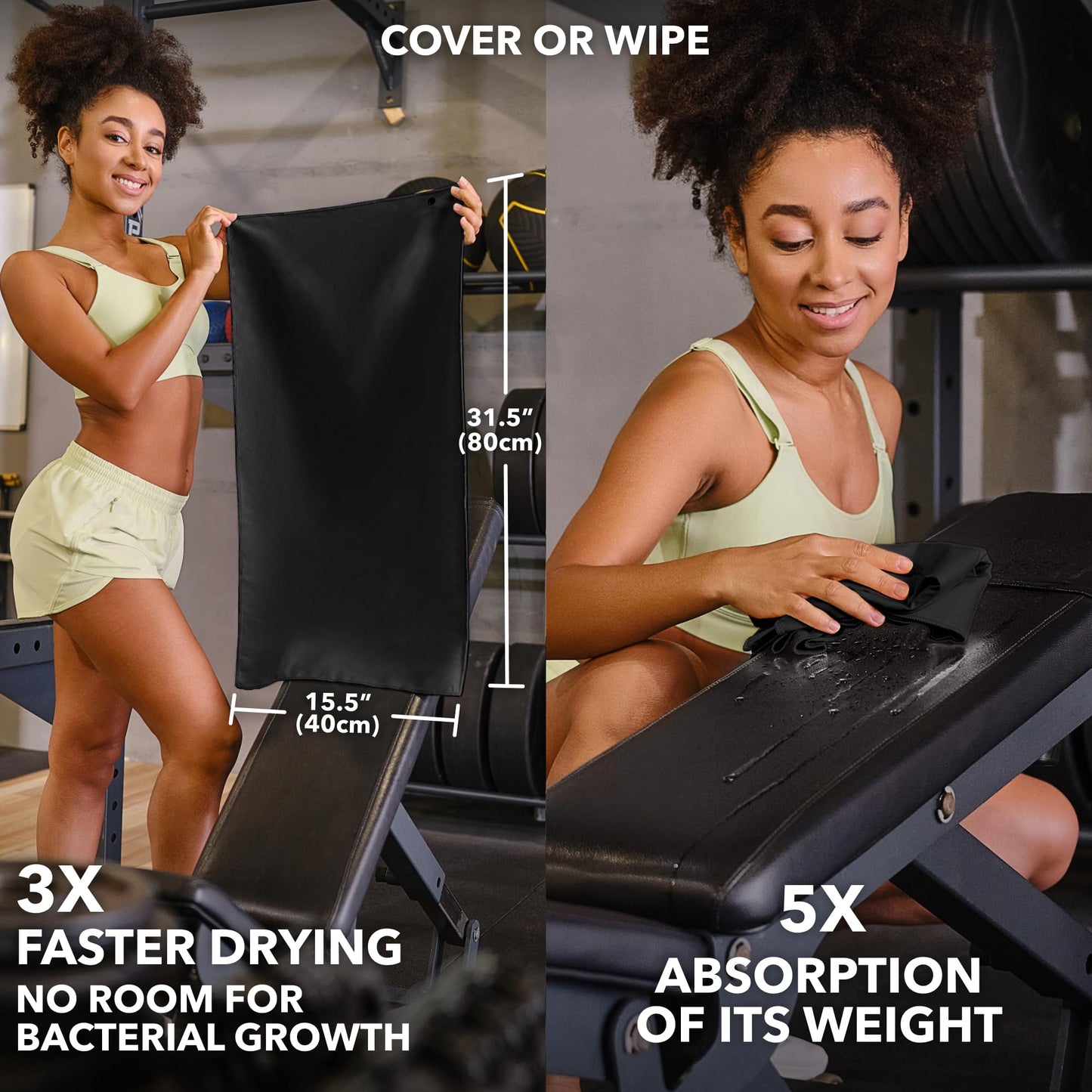 Microfiber Workout Towels (Set of 5, Black) – Quick Dry, Odor-Free & Highly Absorbent Gym Towels for Men & Women | Ideal for Hot Yoga, Running, Tennis, Exercise, Camping & Sports