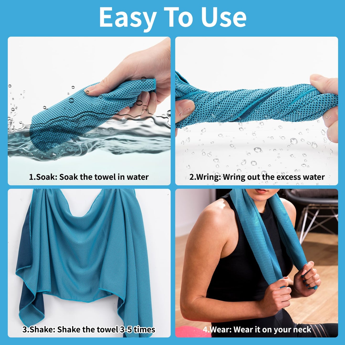 YESLIFE 4 Pack Cooling Towels (40"x12") – Soft, Breathable Gym Towels for Men & Women | Quick Dry Workout Towels for Yoga, Running, Sports & Outdoor Activities (Blue, Grey, Green, Pink)