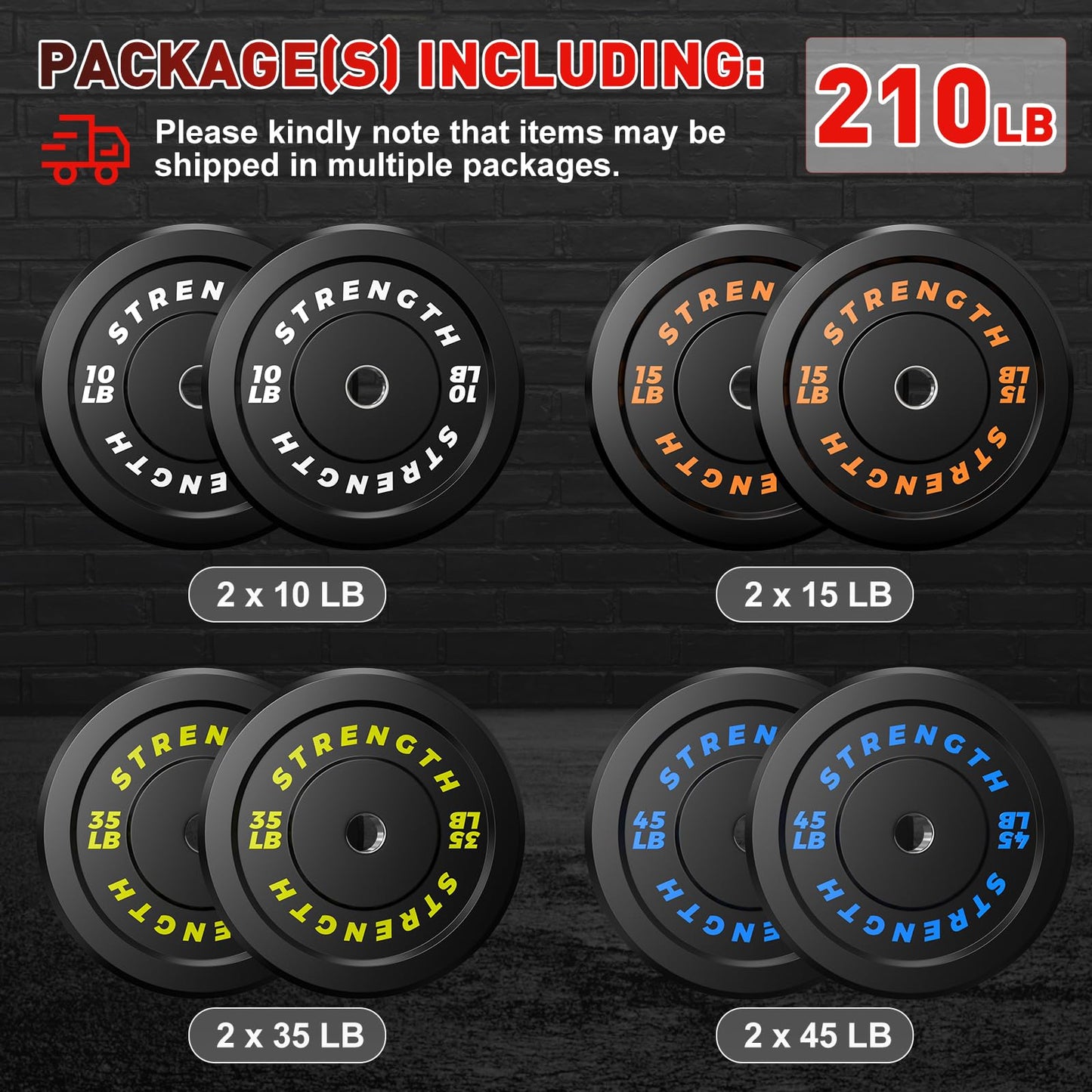 Olympic Rubber Bumper Weight Set – 2-Inch Barbell Plates for Home Gym Strength Training, Heavy-Duty Rubber Coated Weight Plates for Powerlifting, CrossFit, and Full Body Workouts